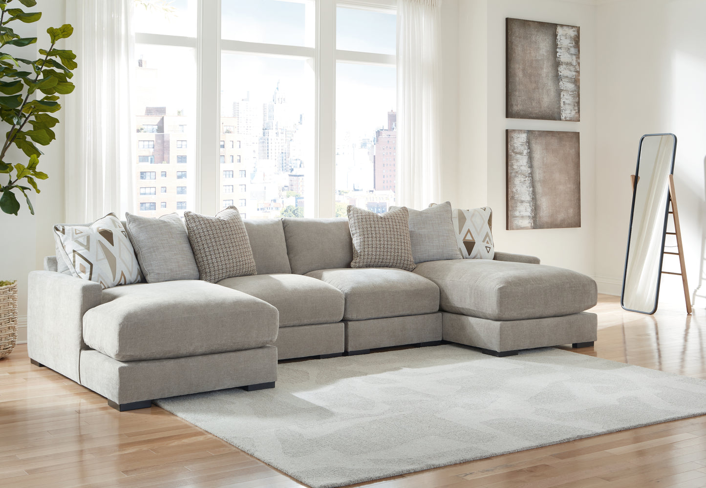 Auburndale Furniture Outlet - Ashley Furniture - Aslan Court Sectional - RAF 4-Piece Sofa Pit Sectional / Pebble - 20305S5