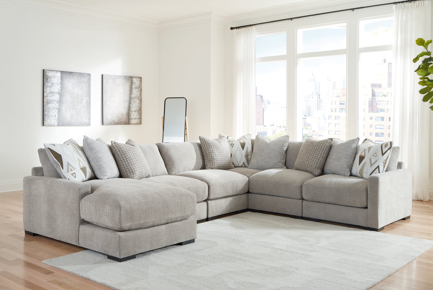 Auburndale Furniture Outlet - Ashley Furniture - Aslan Court Sectional - RAF 6-Piece Sectional with Chaise / Flax - 20305S8