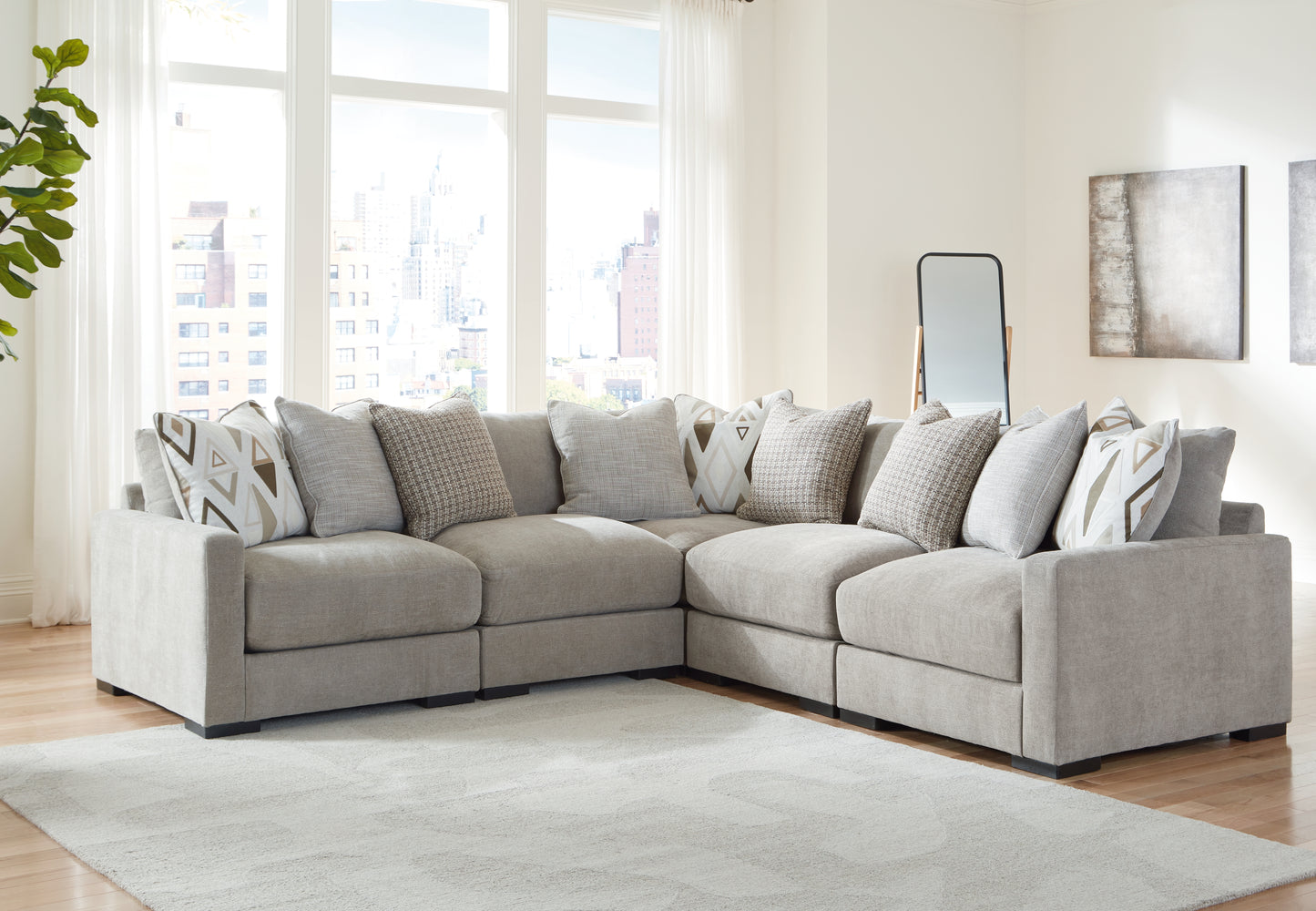Auburndale Furniture Outlet - Ashley Furniture - Aslan Court Sectional - RAF 5-Piece Sectional / Pebble - 20305S6