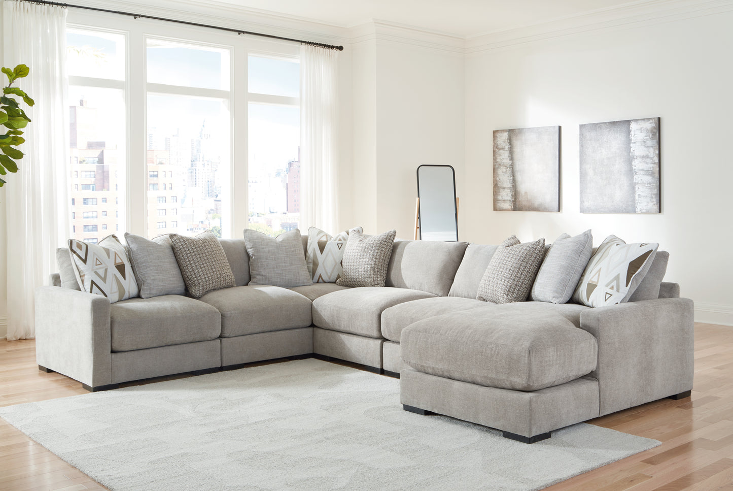 Auburndale Furniture Outlet - Ashley Furniture - Aslan Court Sectional - RAF 6-Piece Sectional with Chaise / Pebble - 20305S7