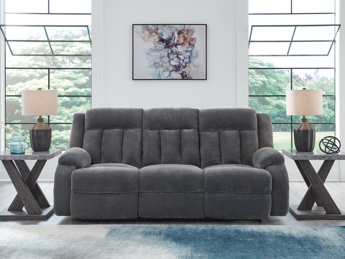 Auburndale Furniture Outlet - Ashley Furniture - Observation Living Room - REC PWR Sofa w/Drop Down Table / Steel - PC2140599