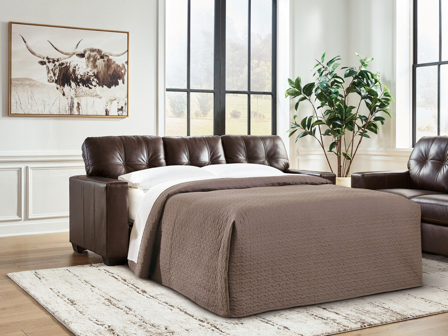 Auburndale Furniture Outlet - Ashley Furniture - Santorine Living Room - Queen Sofa Sleeper / Dark Brown - 2170639