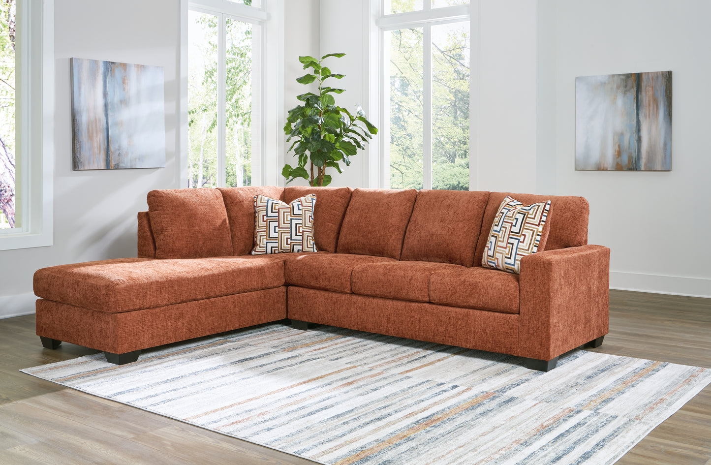 Auburndale Furniture Outlet - Ashley Furniture - Aviemore Sectional - RAF 2-Piece Sectional with Chaise / Spice - 24304S1