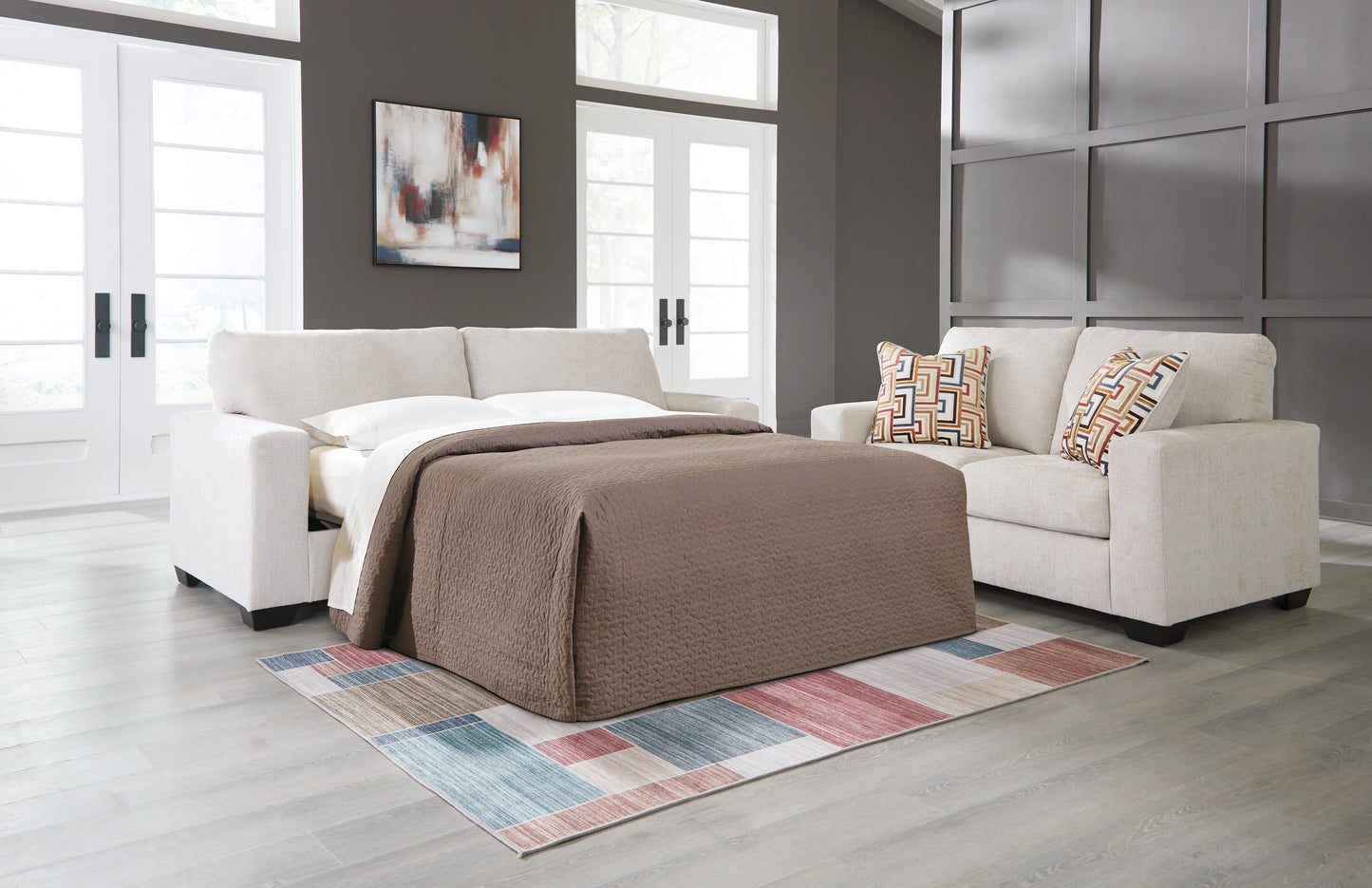 Auburndale Furniture Outlet - Ashley Furniture - Aviemore Living Room - Queen Sofa Sleeper / Stone - 2430539