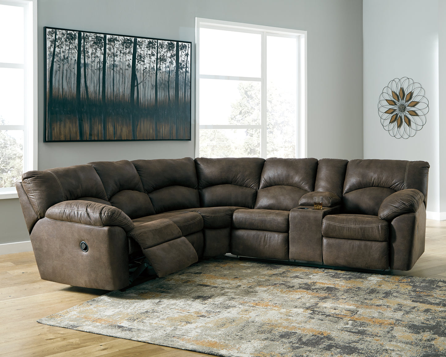 Auburndale Furniture Outlet - Ashley Furniture - Tambo Sectional - 2-Piece Reclining Sectional / Canyon - 27802S1