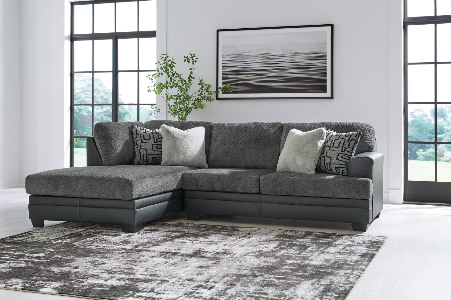 Auburndale Furniture Outlet - Ashley Furniture - Brixley Pier Sectional - RAF 2-Piece Sectional with Chaise / Graphite - 29906S1