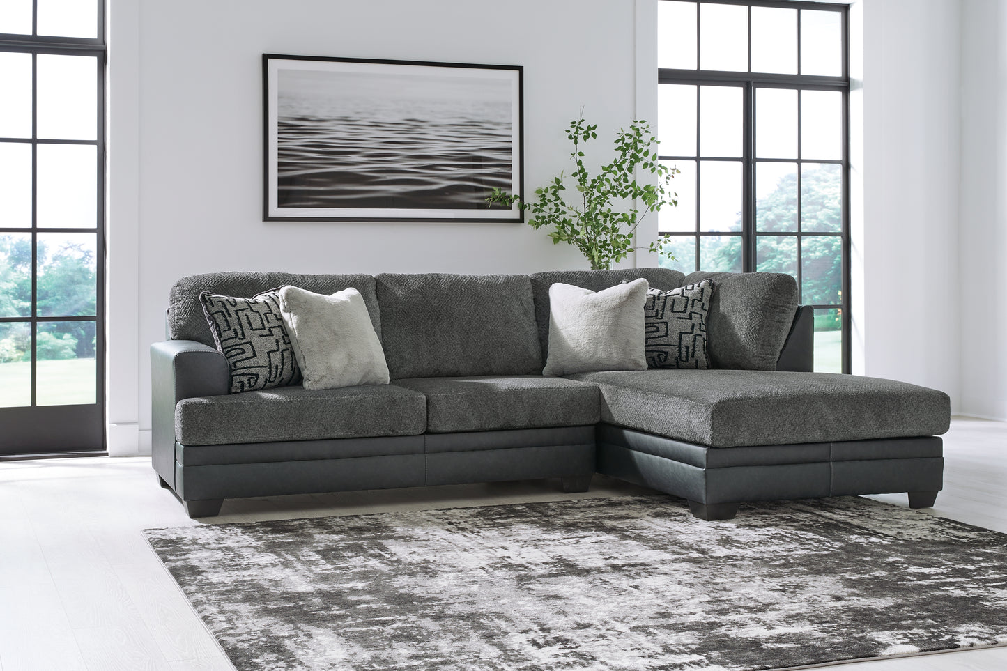 Auburndale Furniture Outlet - Ashley Furniture - Brixley Pier Sectional - LAF 2-Piece Sectional with Chaise / Graphite - 29906S2