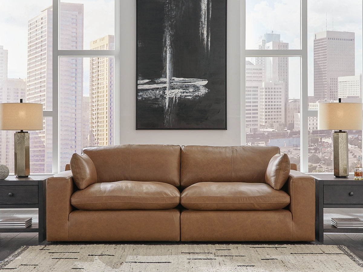 Auburndale Furniture Outlet - Ashley Furniture - Emilia Sectional - RAF 2-Piece Sectional Loveseat / Caramel - 30901S1
