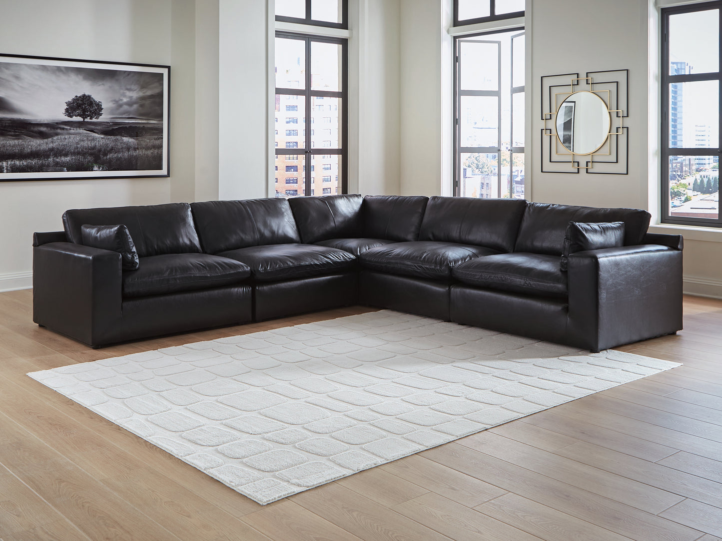 Auburndale Furniture Outlet - Ashley Furniture - Emilia Sectional - RAF 5-Piece Sectional / Black - 30902S4