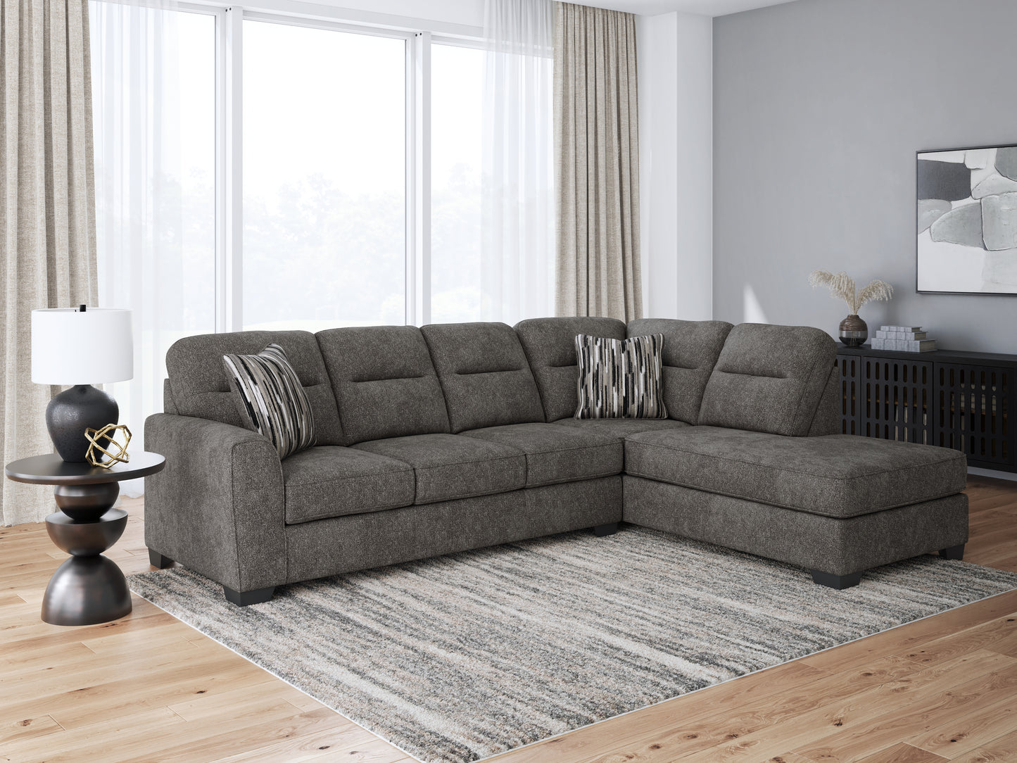 Auburndale Furniture Outlet - Ashley Furniture - Olten Sectional - LAF 2-Piece Sectional with Chaise / Graphite - 31305S2