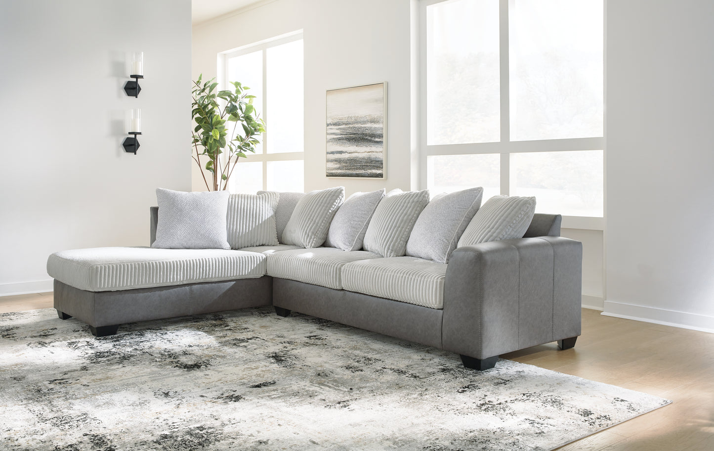 Auburndale Furniture Outlet - Ashley Furniture - Clairette Court Sectional - RAF 2-Piece Sectional with Chaise / Alloy - 31503S1