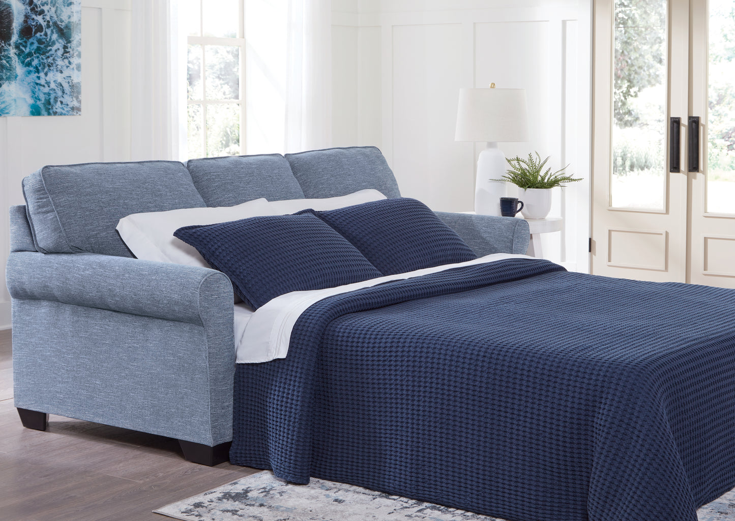 Auburndale Furniture Outlet - Ashley Furniture - Carissa Manor Living Room - Queen Sofa Sleeper / Denim - 3260439