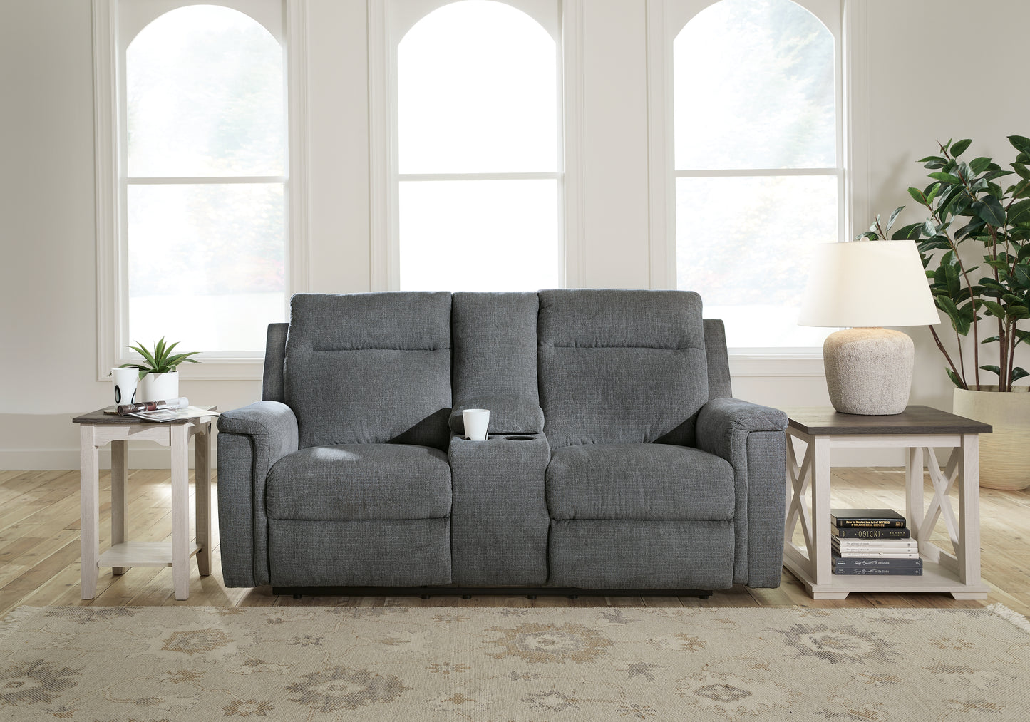 Auburndale Furniture Outlet - Ashley Furniture - Barnsana Living Room - DBL REC PWR Loveseat w/Console / Gravel - 3320296
