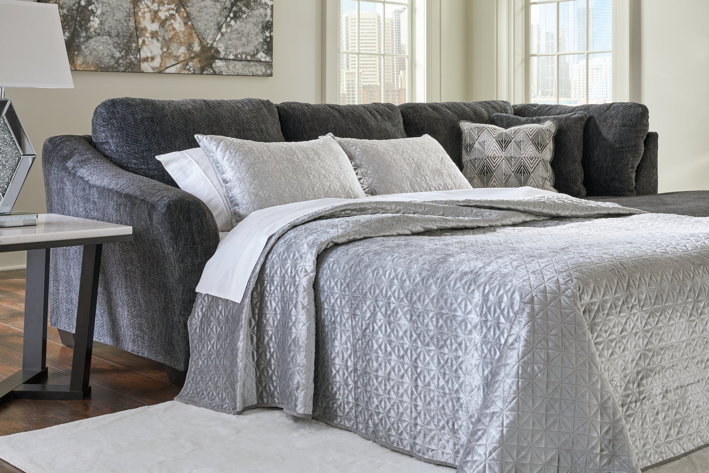 Auburndale Furniture Outlet - Ashley Furniture - Biddeford Sectional - 2-Piece Sleeper Sectional with Chaise / Shadow - 35504S4