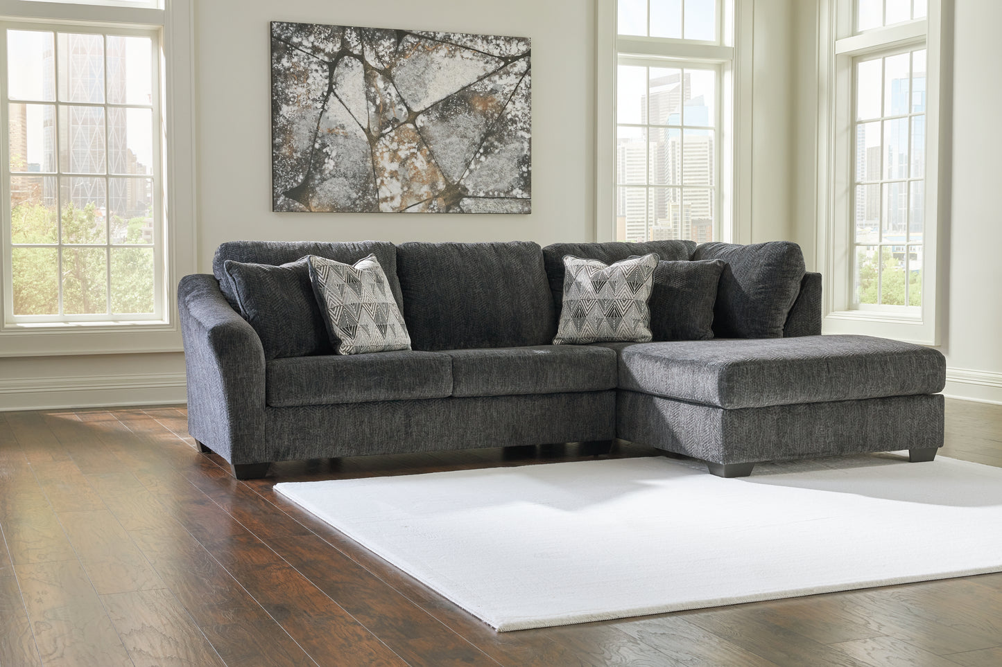 Auburndale Furniture Outlet - Ashley Furniture - Biddeford Sectional - LAF 2-Piece Sectional with Chaise / Shadow - 35504S2