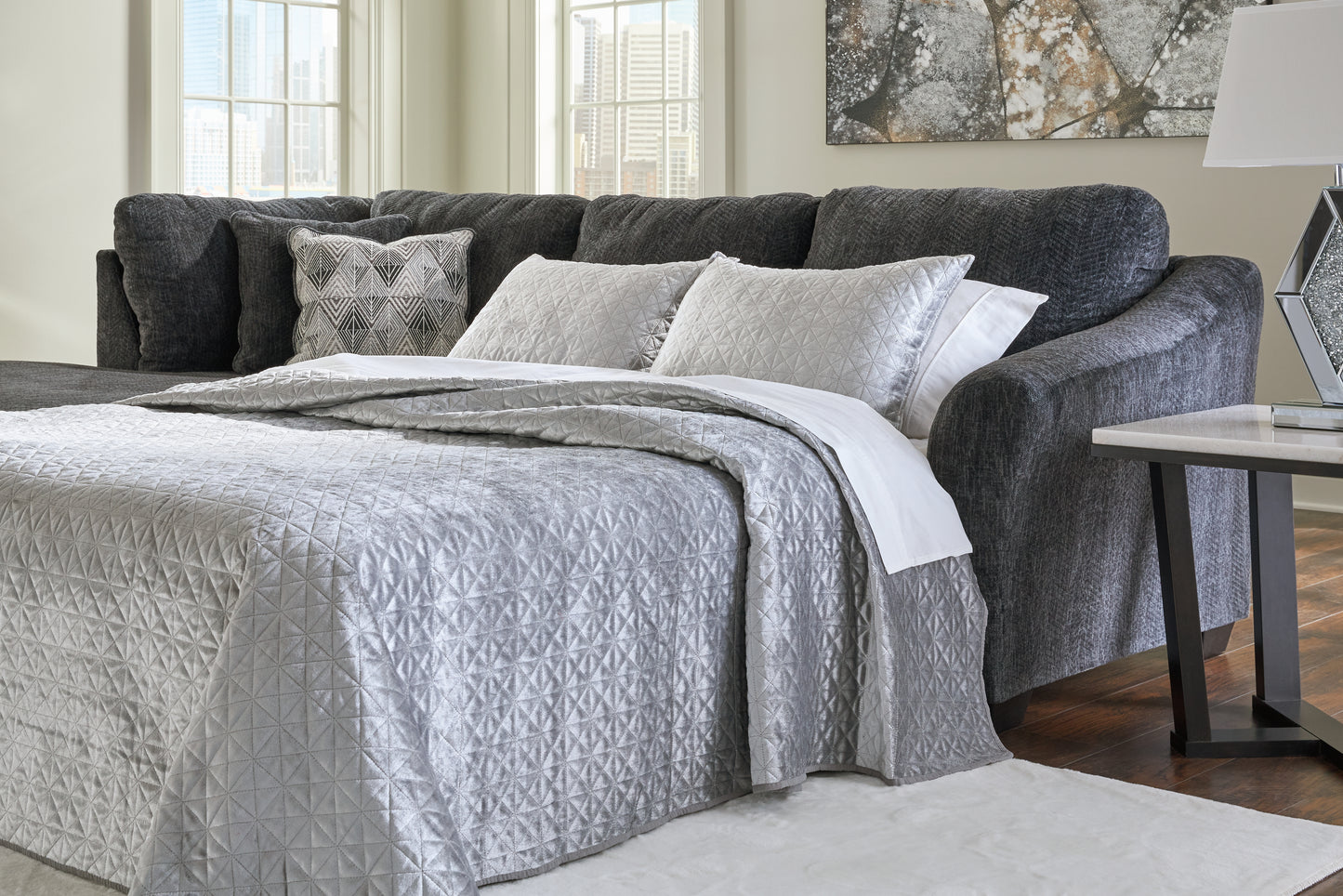Auburndale Furniture Outlet - Ashley Furniture - Biddeford Sectional - RAF 2-Piece Sleeper Sectional with Chaise / Shadow - 35504S3