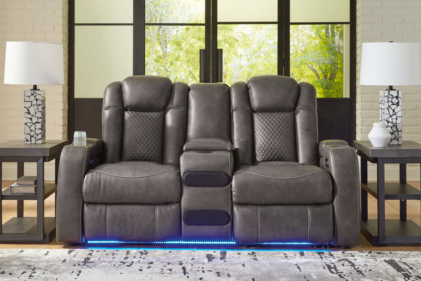 Auburndale Furniture Outlet - Ashley Furniture - Fyne-Dyme Living Room - PWR REC Loveseat/CON/ADJ HDRST / Shadow - 3660218