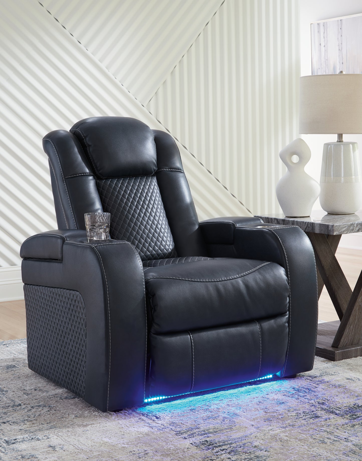 Auburndale Furniture Outlet - Ashley Furniture - Fyne-Dyme Living Room - PWR Recliner/ADJ Headrest / Sapphire - 3660313