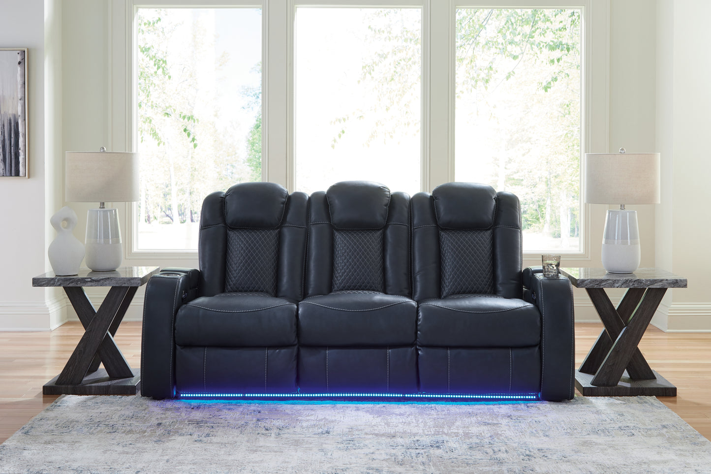Auburndale Furniture Outlet - Ashley Furniture - Fyne-Dyme Living Room - PWR REC Loveseat/CON/ADJ HDRST / Sapphire - 3660318