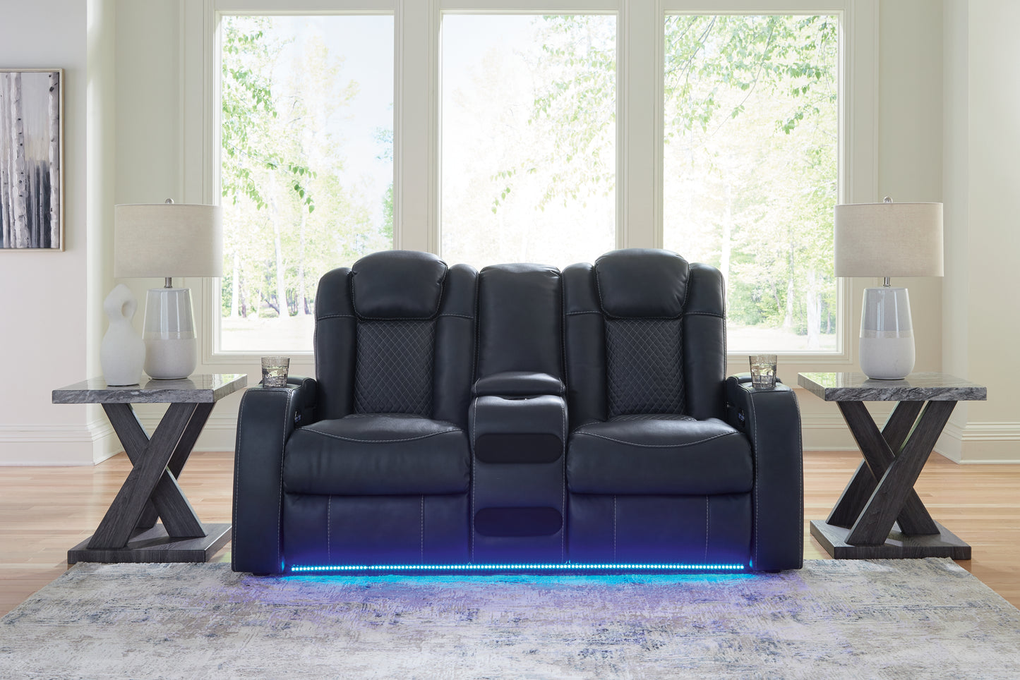 Auburndale Furniture Outlet - Ashley Furniture - Fyne-Dyme Living Room - PWR REC Loveseat/CON/ADJ HDRST / Sapphire - 3660318