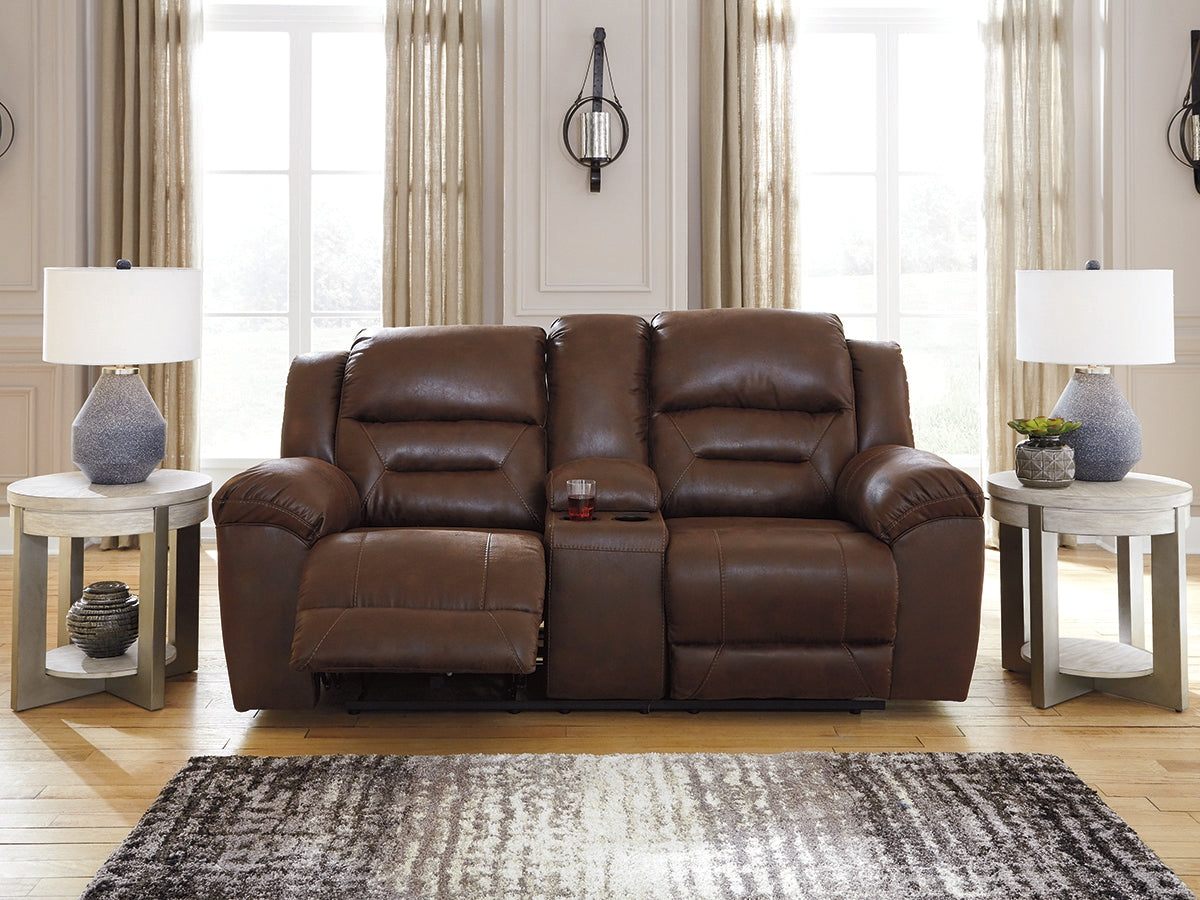 Auburndale Furniture Outlet - Ashley Furniture - Stoneland Living Room - DBL REC PWR Loveseat w/Console / Chocolate - 3990496