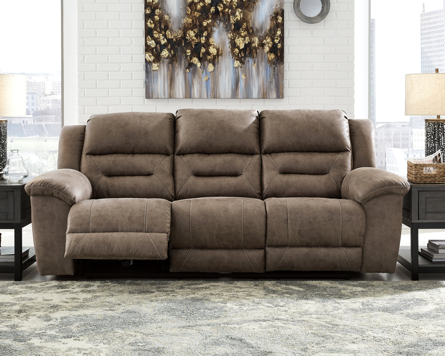 Auburndale Furniture Outlet - Ashley Furniture - Stoneland Living Room - Reclining Power Sofa / Fossil - 3990587