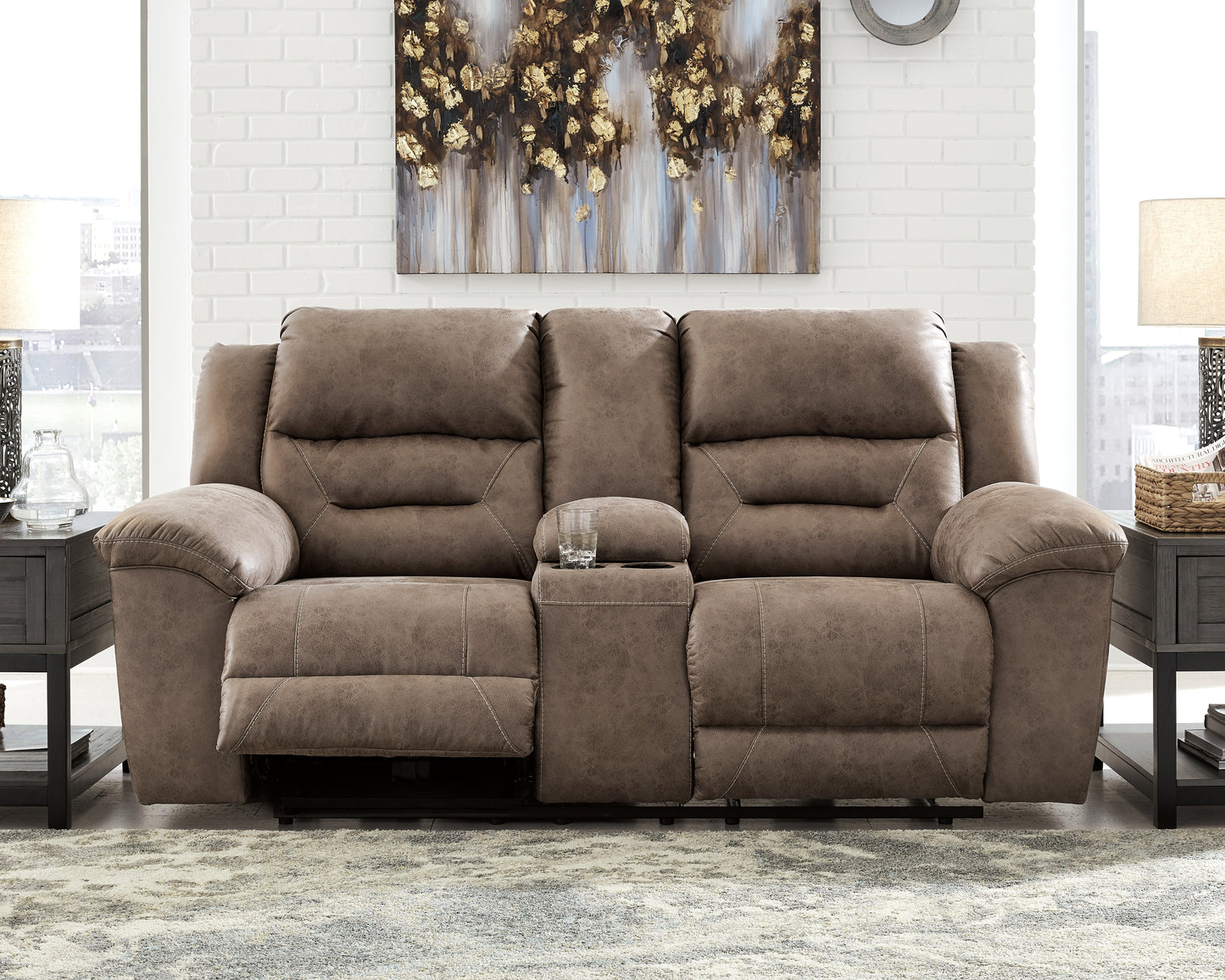 Auburndale Furniture Outlet - Ashley Furniture - Stoneland Living Room - DBL REC PWR Loveseat w/Console / Fossil - 3990596