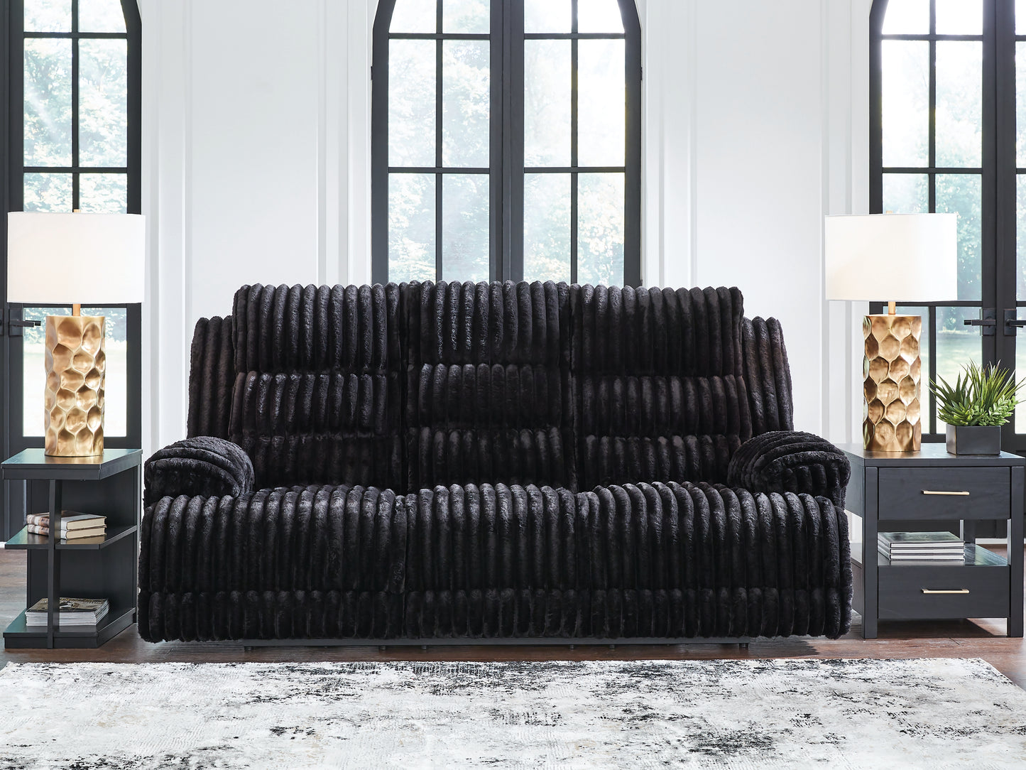 Auburndale Furniture Outlet - Ashley Furniture - Rhine Falls Living Room - REC PWR Sofa w/Drop Down Table / Onyx - PC4280599