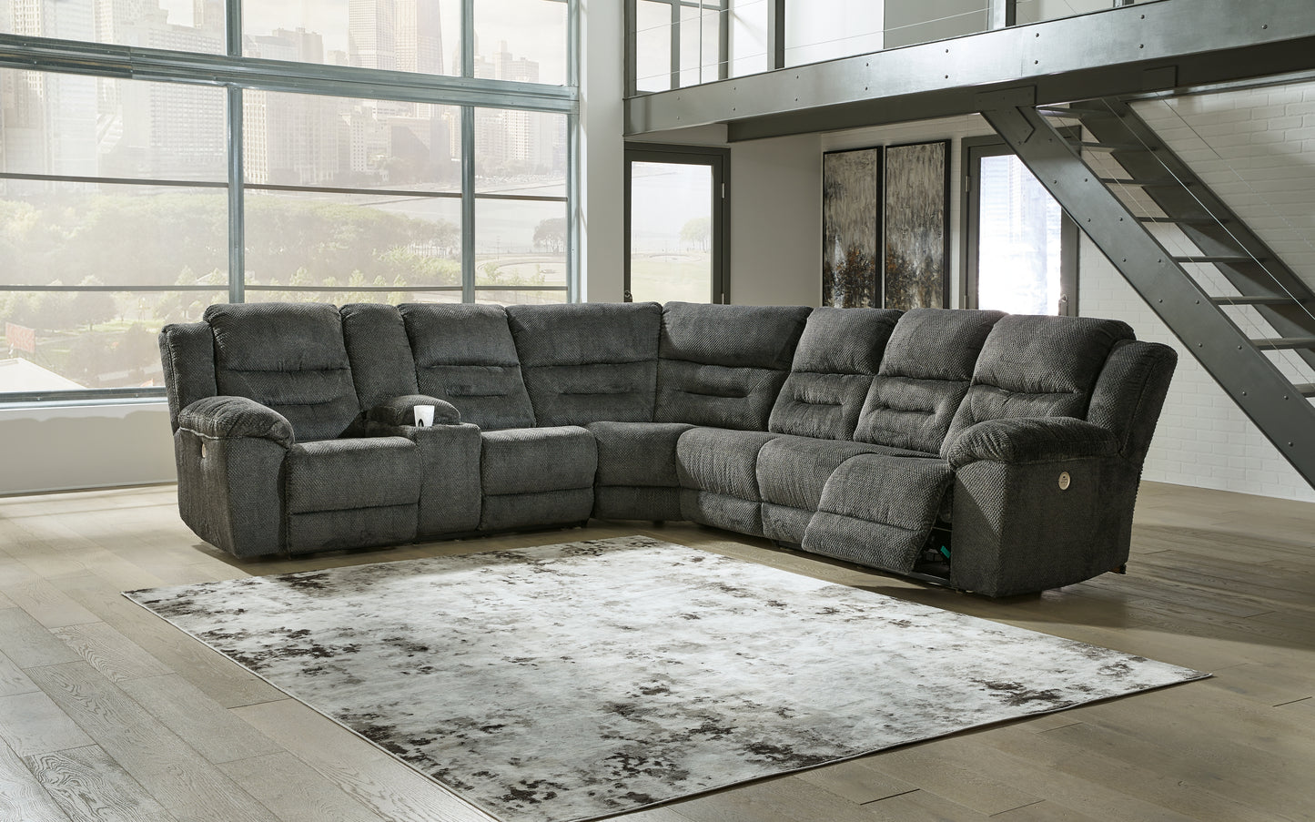 Auburndale Furniture Outlet - Ashley Furniture - Nettington Sectional - 3-Piece Power Reclining Sectional / Smoke - 44101S1