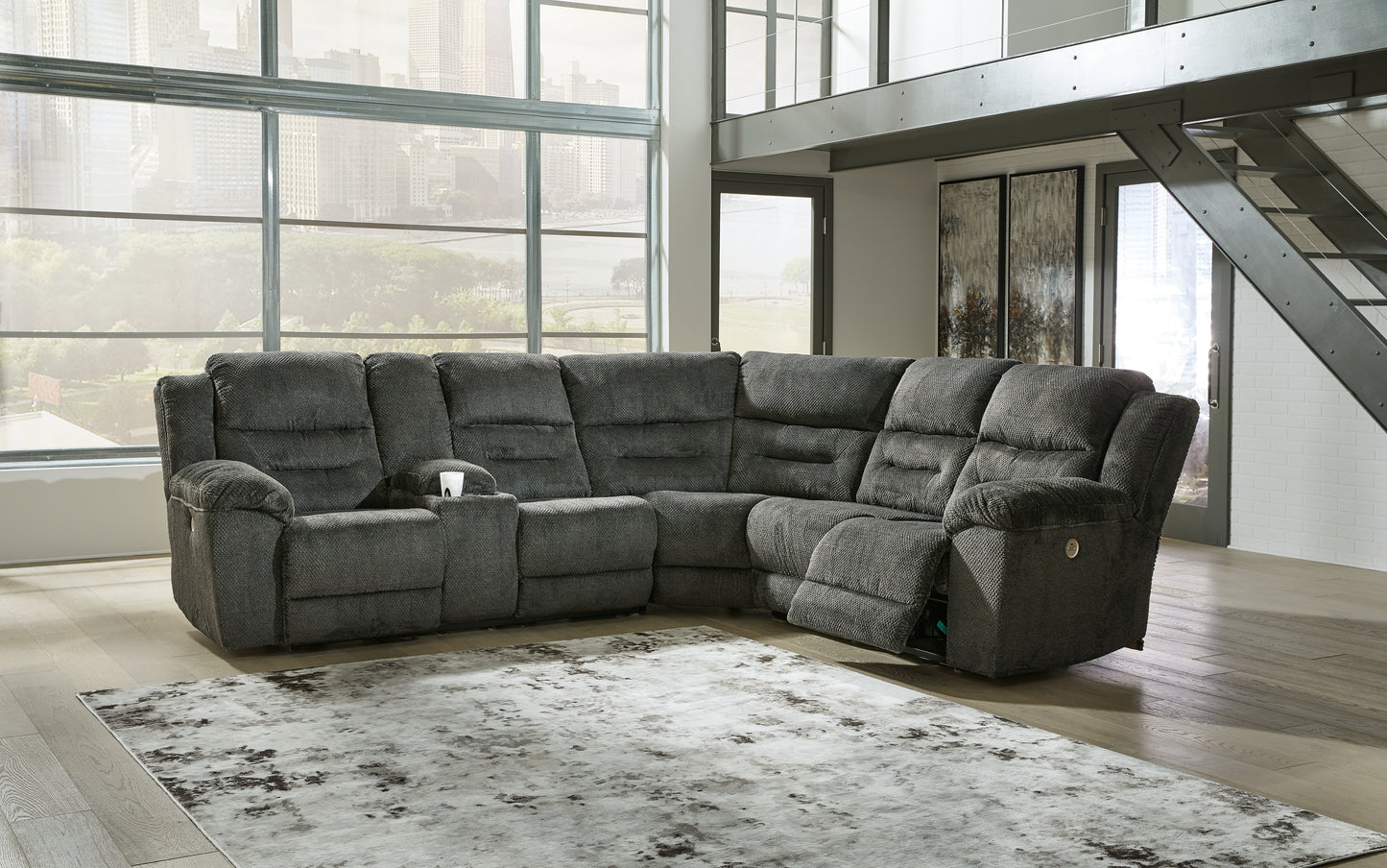Auburndale Furniture Outlet - Ashley Furniture - Nettington Sectional - 3-Piece Power Reclining Sectional / Smoke - 44101S1