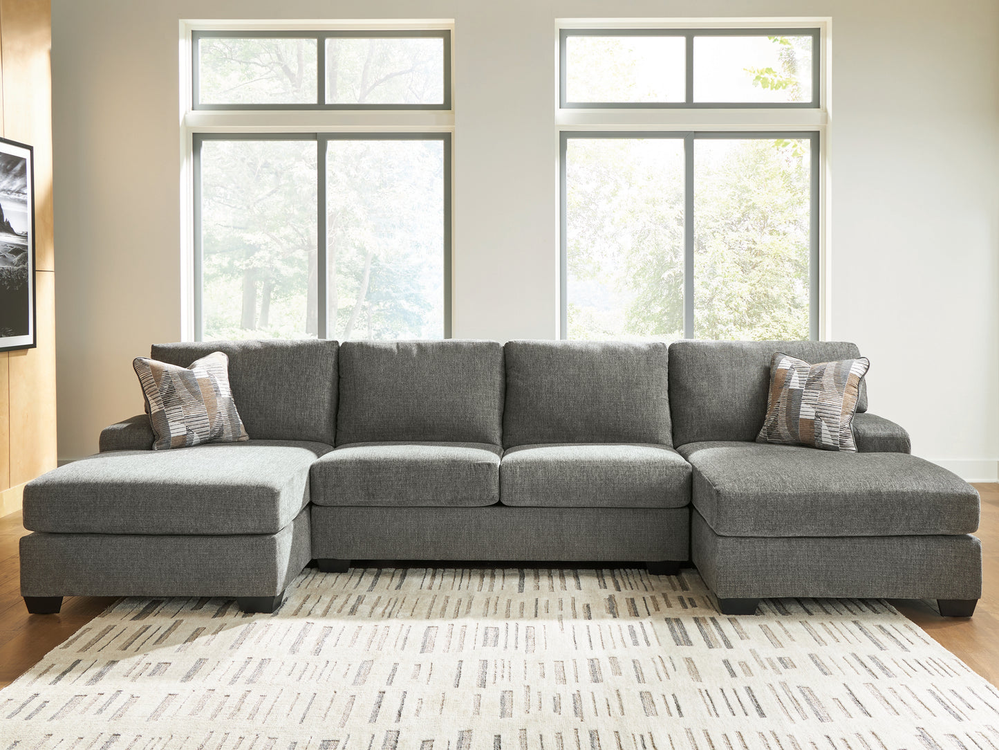 Auburndale Furniture Outlet - Ashley Furniture - Revenna Sectional - RAF 3-Piece Sectional with Double Chaise / Greystone - PC48405S3