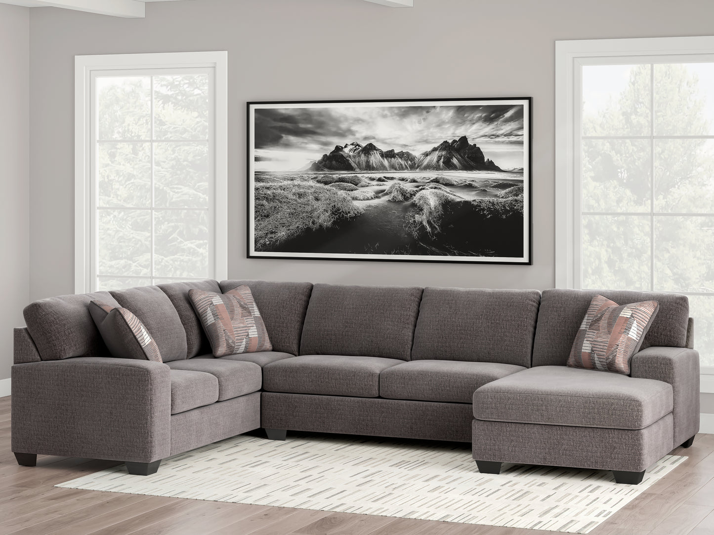Auburndale Furniture Outlet - Ashley Furniture - Newellen Sectional - LAF 3-Piece Sectional with Chaise / Greystone - 48405S2