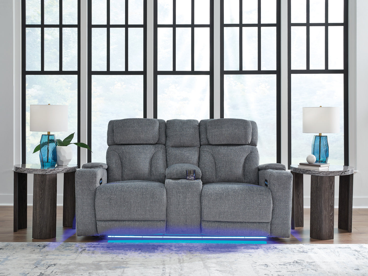 Auburndale Furniture Outlet - Ashley Furniture - Studio Cave Living Room - PWR REC Loveseat/CON/ADJ HDRST / Steel - PC4980218