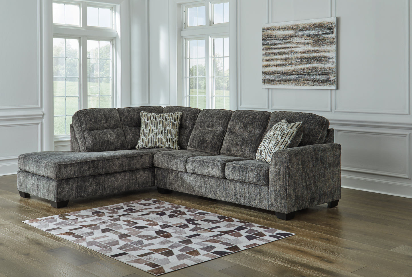 Auburndale Furniture Outlet - Ashley Furniture - Lonoke Sectional - RAF 2-Piece Sectional with Chaise / Gunmetal - 50504S1