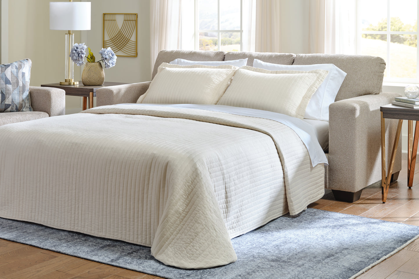 Auburndale Furniture Outlet - Ashley Furniture - Deltona Living Room - Queen Sofa Sleeper / Parchment - 5120439
