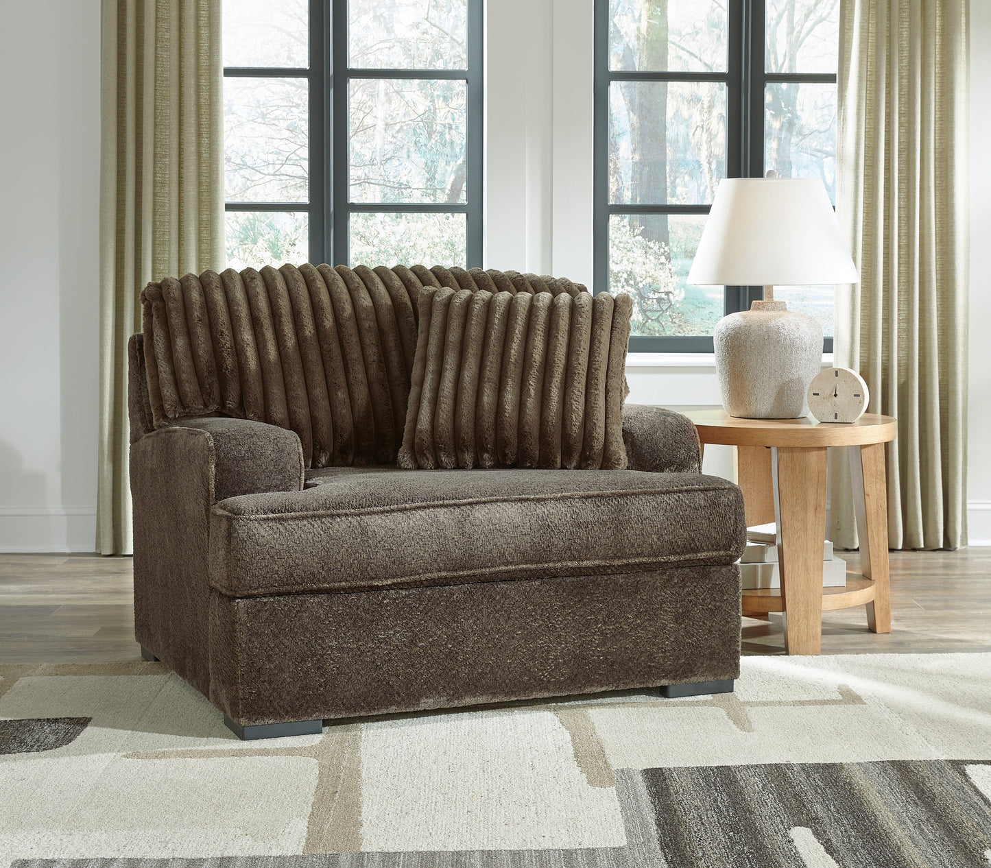 Auburndale Furniture Outlet - Ashley Furniture - Aylesworth Living Room - Chair and a Half / Chocolate - 5370223