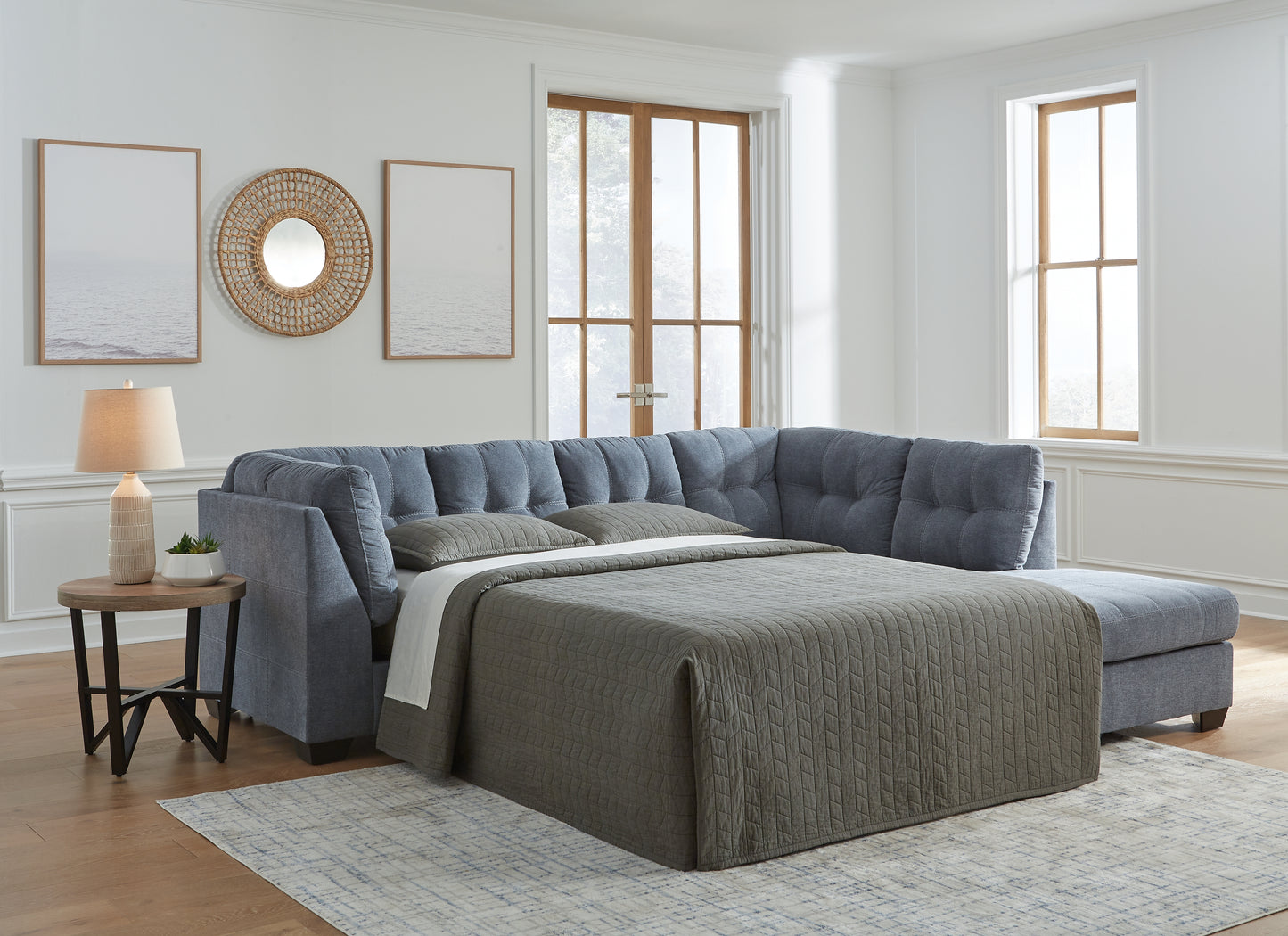 Auburndale Furniture Outlet - Ashley Furniture - Marleton Sectional - 2-Piece Sleeper Sectional with Chaise / Denim - 55303S4