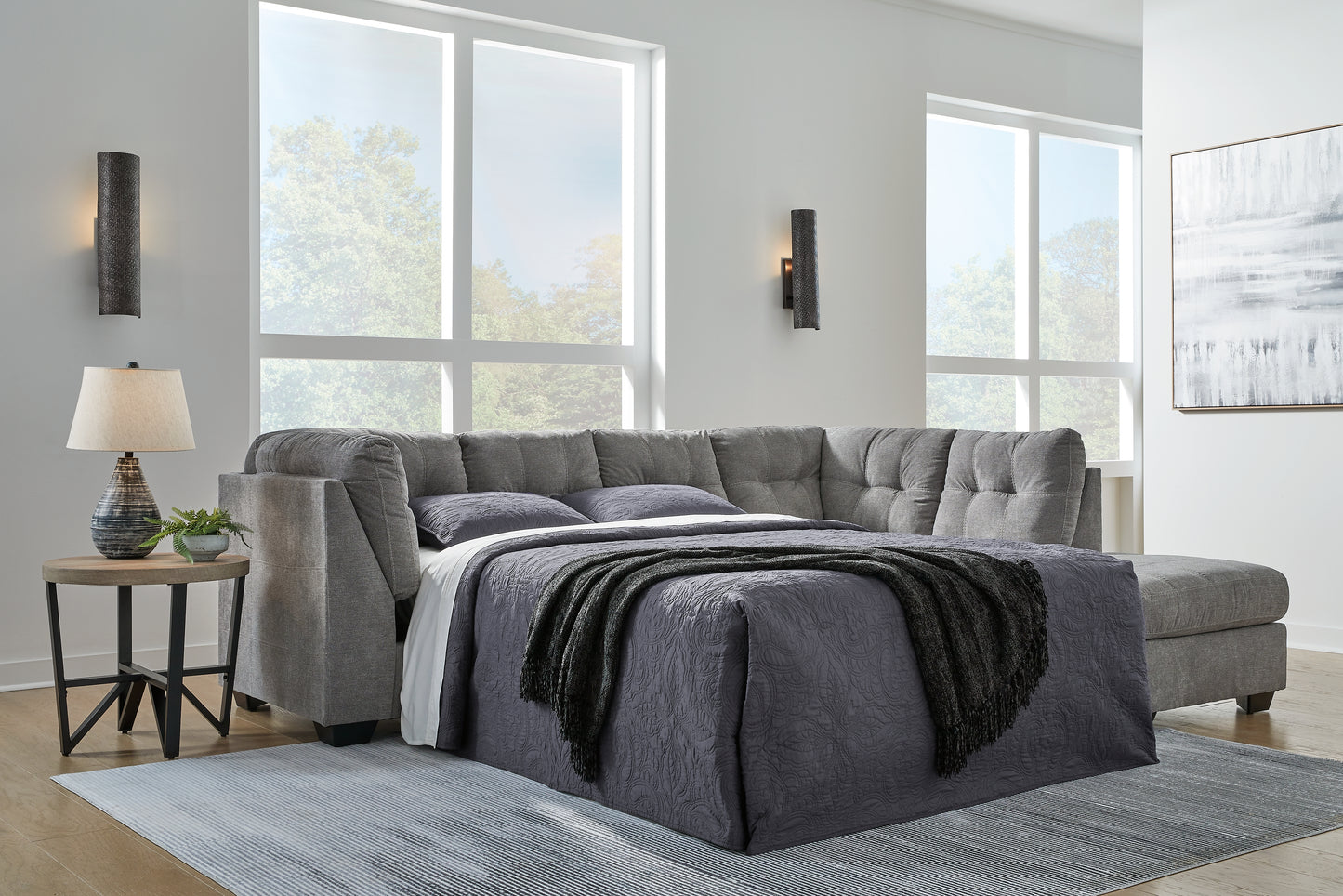 Auburndale Furniture Outlet - Ashley Furniture - Marleton Sectional - 2-Piece Sleeper Sectional with Chaise / Gray - 55305S4