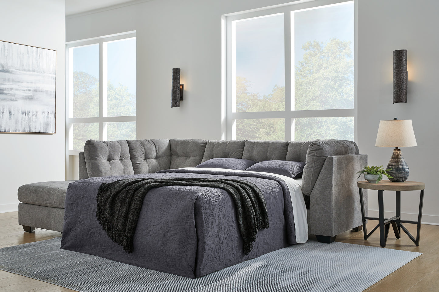 Auburndale Furniture Outlet - Ashley Furniture - Marleton Sectional - RAF 2-Piece Sleeper Sectional with Chaise / Gray - 55305S3