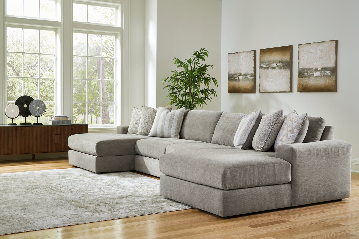 Auburndale Furniture Outlet - Ashley Furniture - Avaliyah Sectional - RAF 4-Piece Double Chaise Sectional / Ash - 58103S11