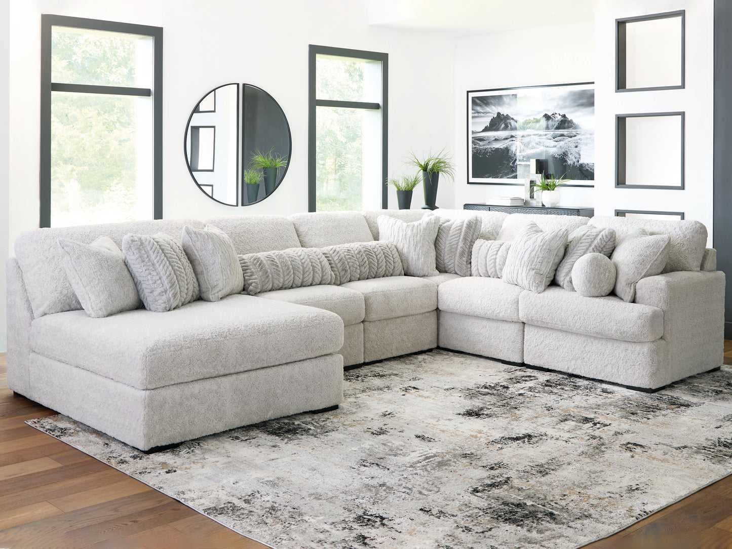 Auburndale Furniture Outlet - Ashley Furniture - Cuddle Plush Sectional - 6-Piece Sectional with Chaise / Arctic - PC59106S8