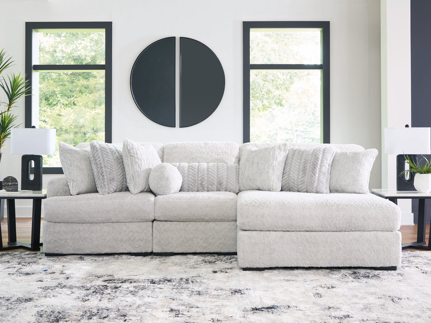 Auburndale Furniture Outlet - Ashley Furniture - Cuddle Plush Sectional - RAF 3-Piece Sectional with Chaise / Arctic - PC59106S1