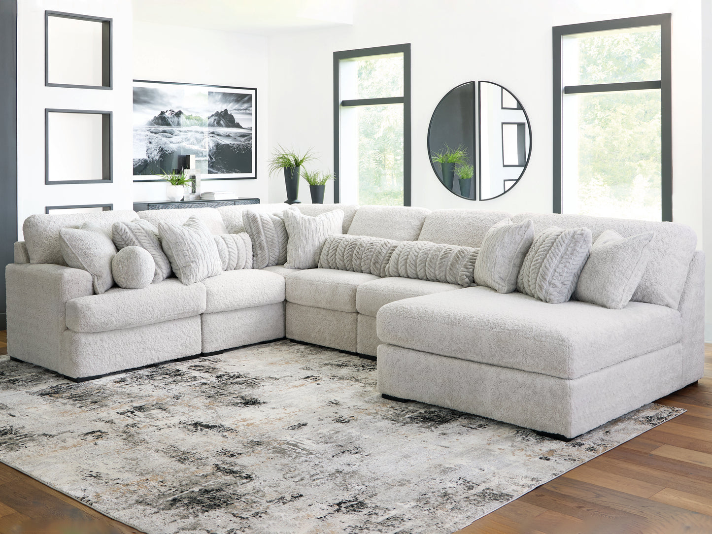 Auburndale Furniture Outlet - Ashley Furniture - Cuddle Plush Sectional - RAF 6-Piece Sectional with Chaise / Arctic - PC59106S3