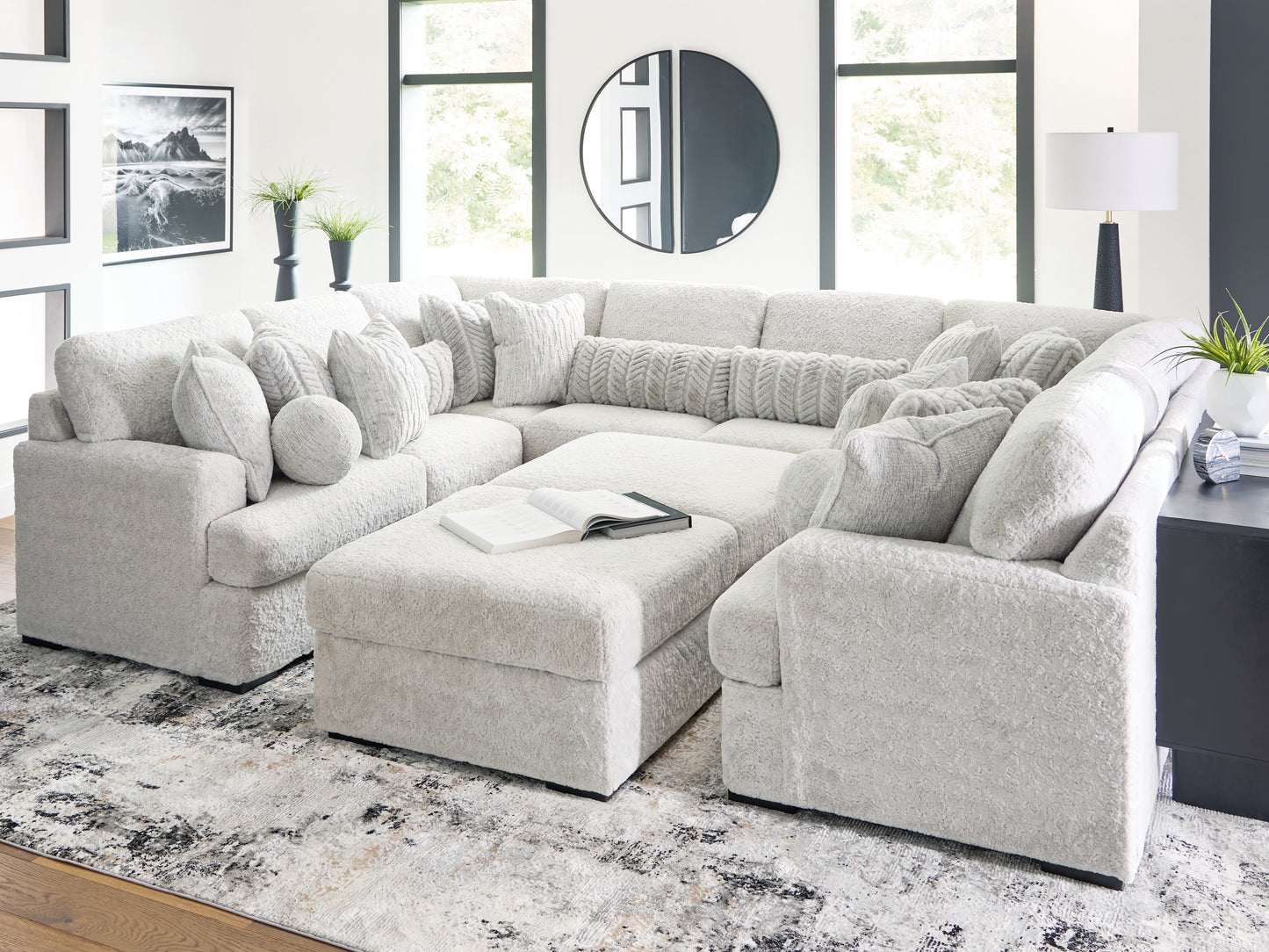 Auburndale Furniture Outlet - Ashley Furniture - Cuddle Plush Sectional - RAF 10-Piece Sectional / Arctic - PC59106S10