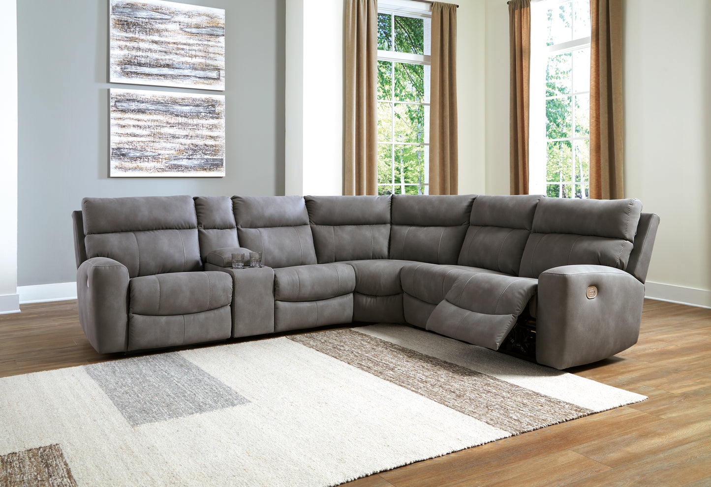 Auburndale Furniture Outlet - Ashley Furniture - Next-Gen DuraPella Sectional - 6-Piece Power Reclining Sectional / Slate - 61003S7