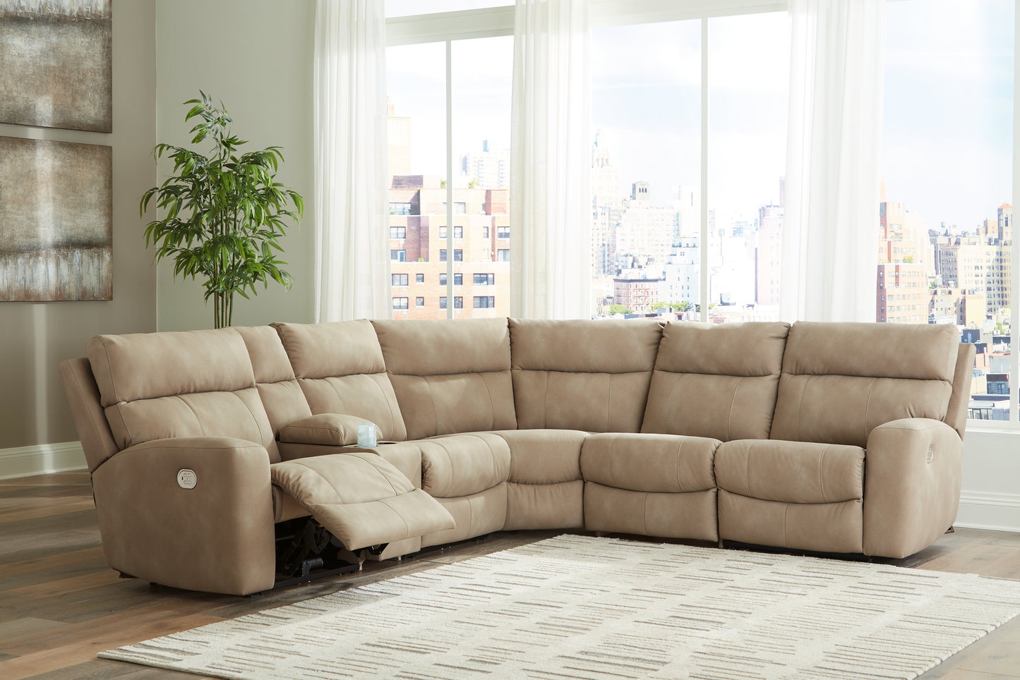 Auburndale Furniture Outlet - Ashley Furniture - Next-Gen DuraPella Sectional - 6-Piece Power Reclining Sectional / Sand - 61004S7
