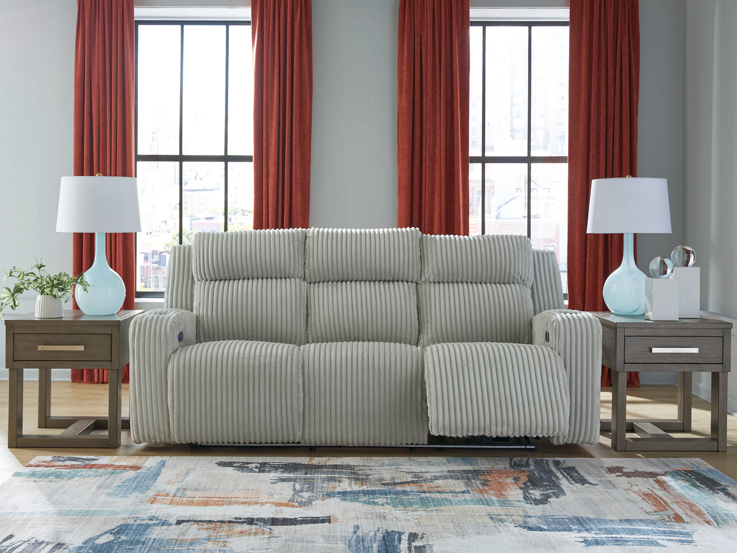 Auburndale Furniture Outlet - Ashley Furniture - Forest Lake Living Room - PWR REC Sofa with ADJ Headrest / Alloy - PC6420315