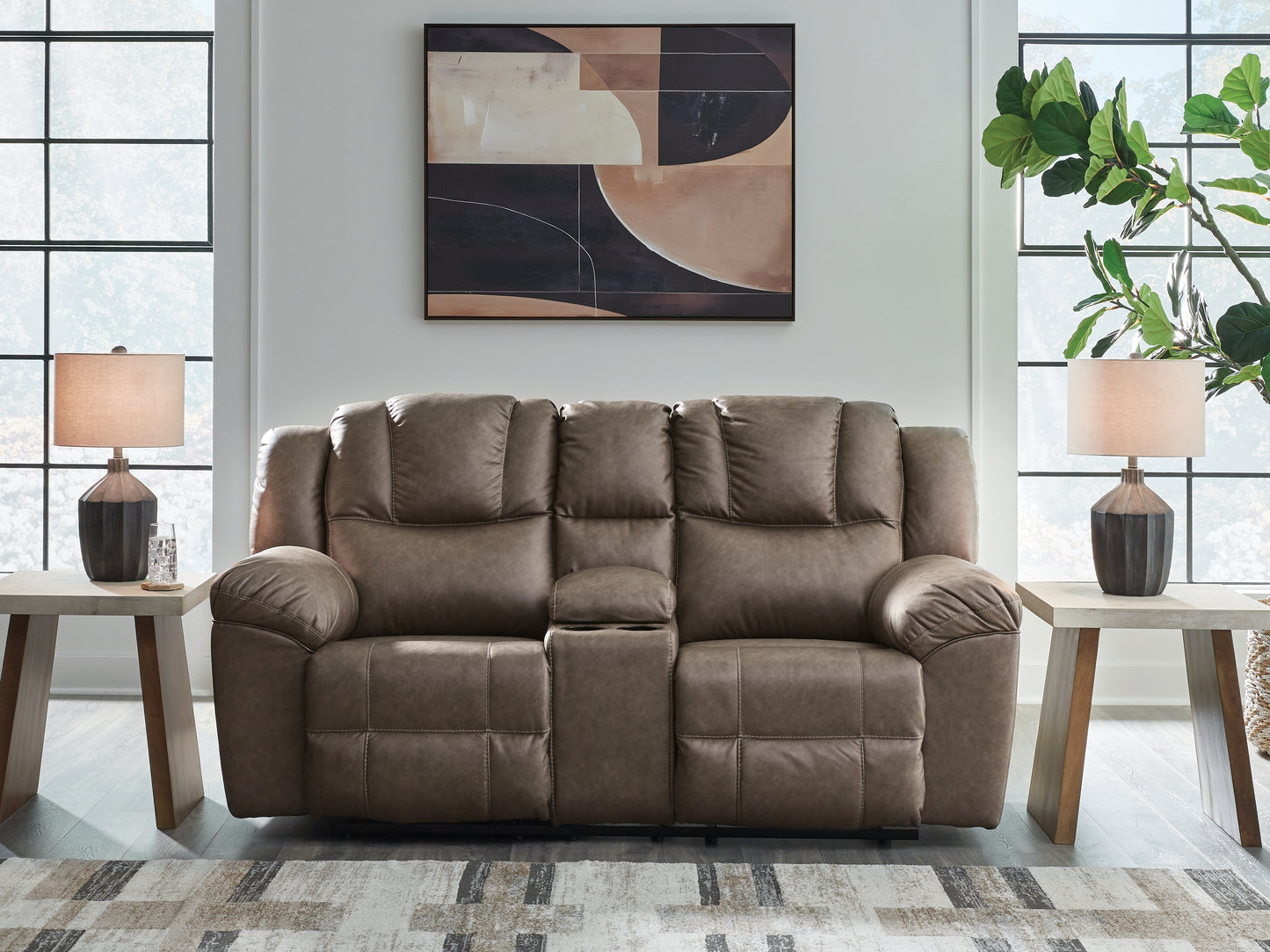 Auburndale Furniture Outlet - Ashley Furniture - Lowilla Living Room - DBL Rec Loveseat w/Console / Driftwood - PC6450694
