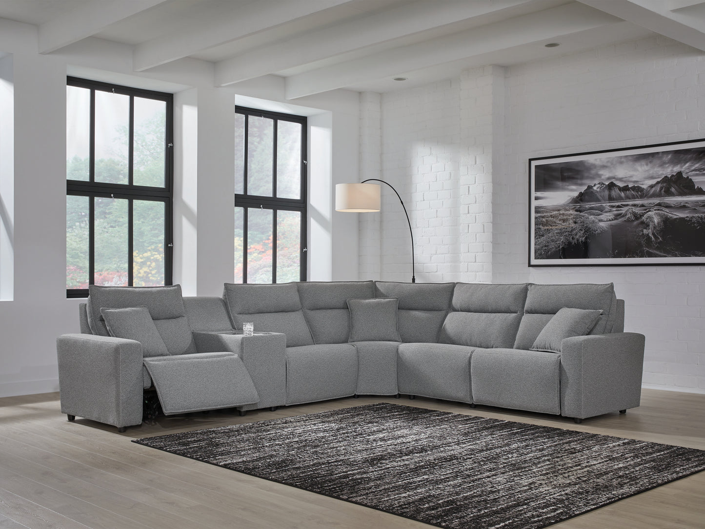 Auburndale Furniture Outlet - Ashley Furniture - ModMax II Sectional - 6-Piece Power Reclining Sectional / Salt and Pepper - 65906S10