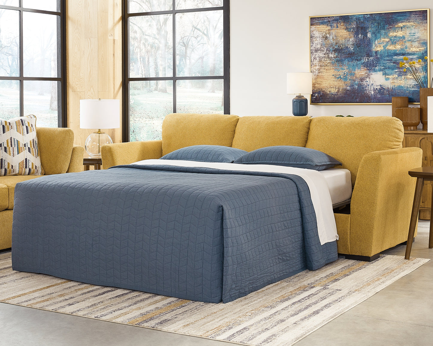 Auburndale Furniture Outlet - Ashley Furniture - Keerwick Living Room - Queen Sofa Sleeper / Sunflower - 6750639